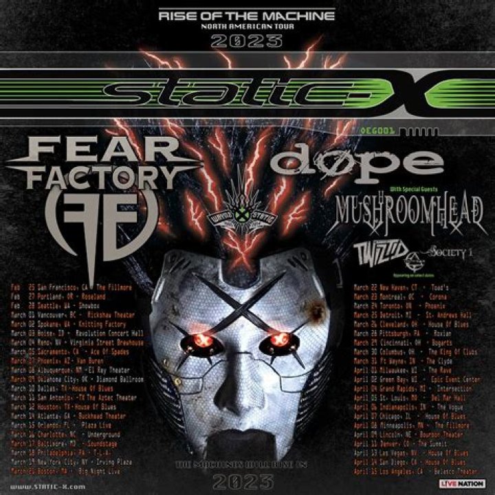 Rise of the Machine Tour With Static-X, Mushroomhead, Dope, Fear Factory and Twiztid Postponed Until 2023